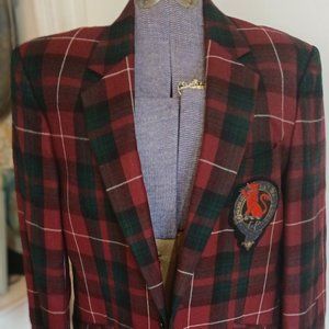 GeoffreyTaylor Highlands Crafts Scotland Plaid jacket with embroidered crest